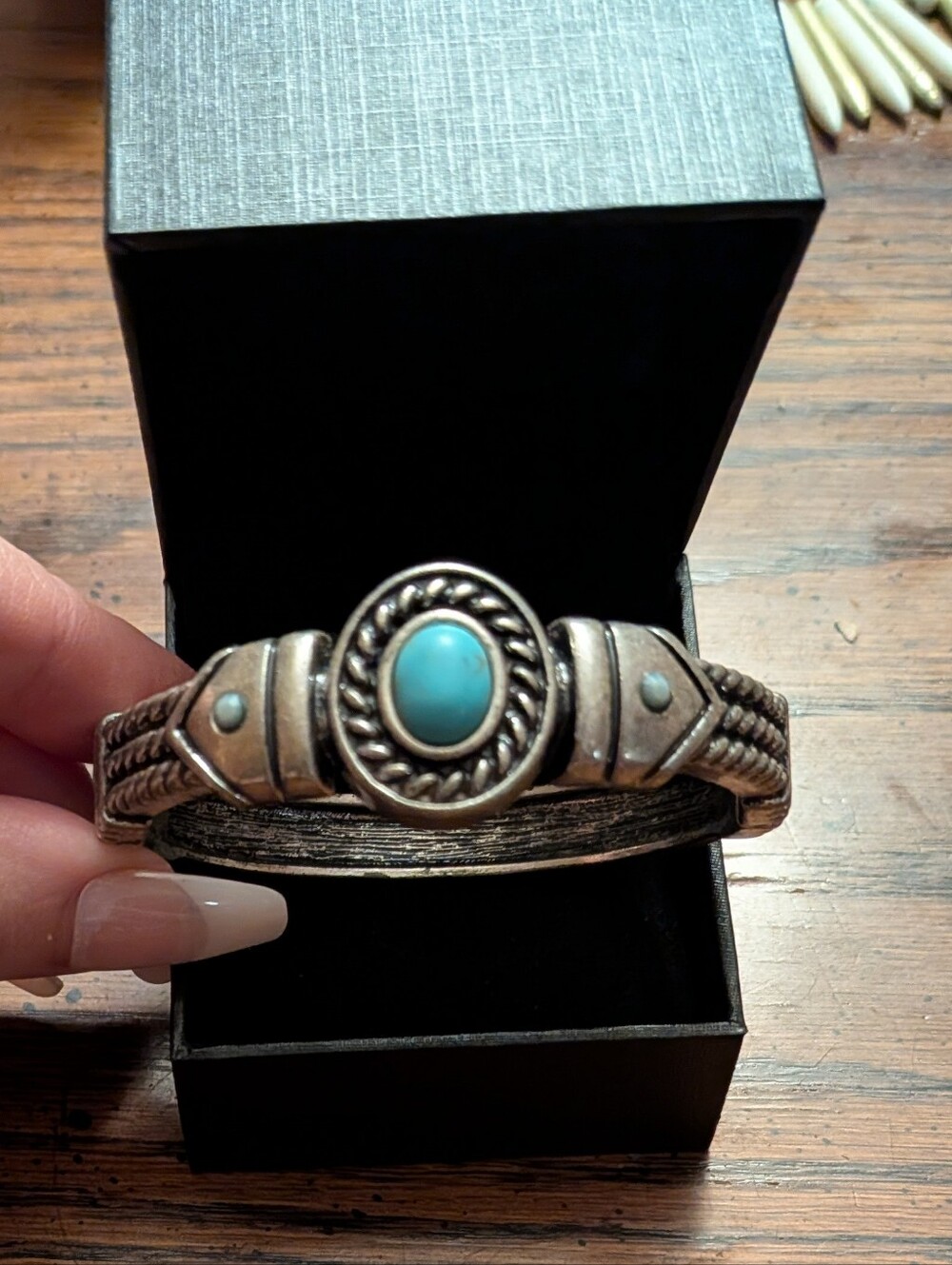 Silver-Tone Cuff Bracelet with Turquoise Stone